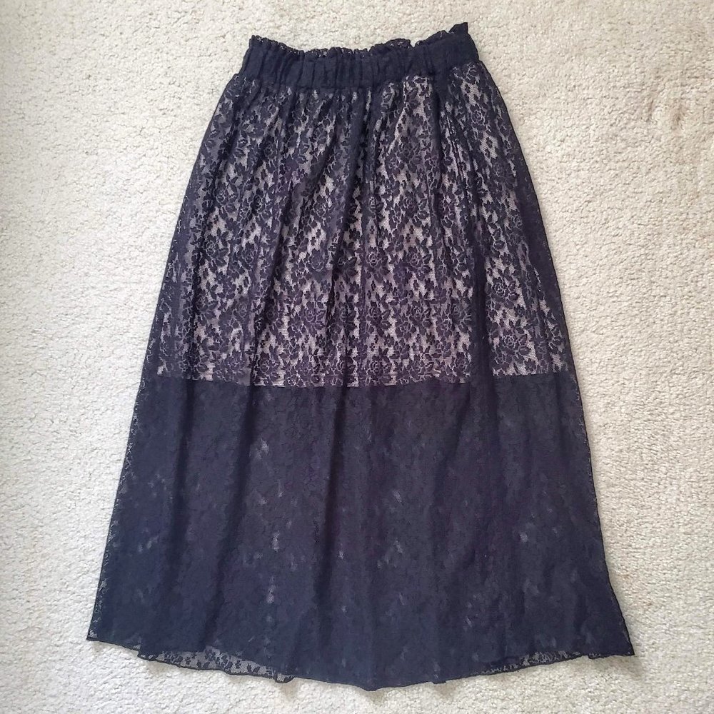 RACHEL Rachel Roy Black Lace Midi Skirt, small